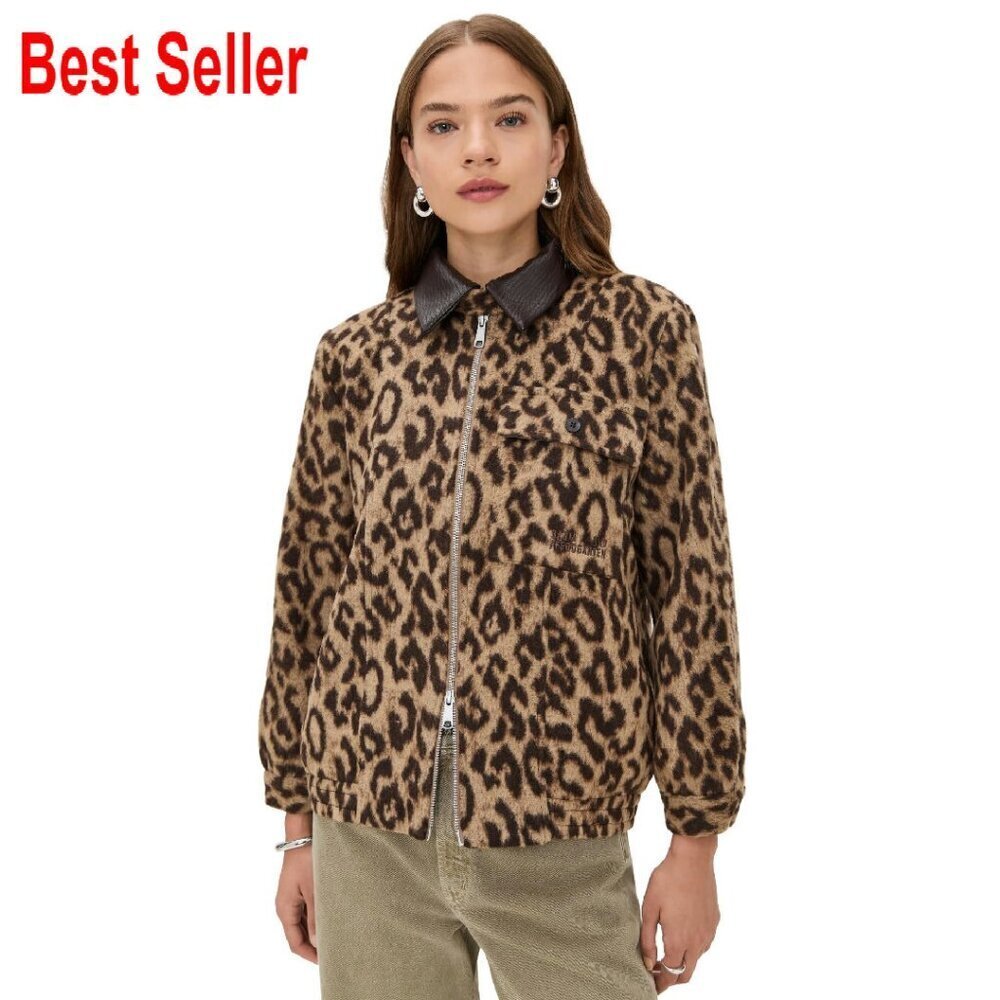 Leopard Print Wool Blend Harrington Jacket Retro Chic Loose Fit Casual